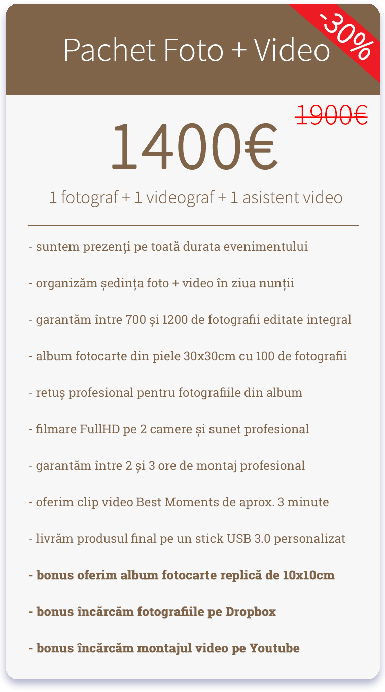 Pret pachet foto video nunta Iasi